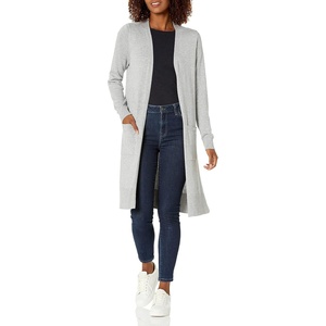 Amazon Essentials Women’s Lightweight Longer Length Open-Front Long-Sleeve Cardigan Sweater(Light Grey Heather)