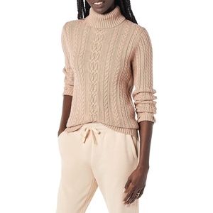 Amazon Essentials Women’s Long Sleeve Fisherman Cable Knit Turtleneck Sweater (Available in Plus Size)(Taupe Heather)
