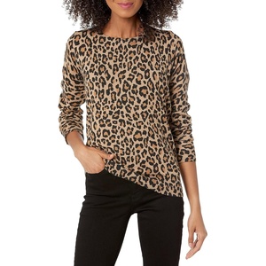 Amazon Essentials Women’s Long-Sleeve Lightweight Crewneck Sweater, Flattering (Available in Plus Size)(Camel Cheetah)