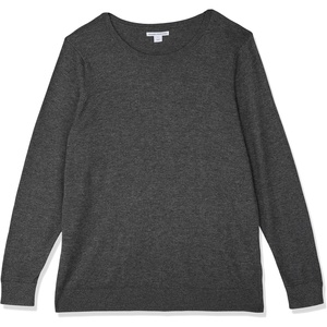 Amazon Essentials Women’s Long-Sleeve Lightweight Crewneck Sweater, Flattering (Available in Plus Size)(Charcoal Heather)