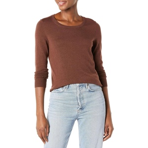 Amazon Essentials Women’s Long-Sleeve Lightweight Crewneck Sweater, Flattering (Available in Plus Size)(Dark Chestnut Brown)