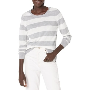 Amazon Essentials Women’s Long-Sleeve Lightweight Crewneck Sweater, Flattering (Available in Plus Size)(Light Grey Heather Stripe)