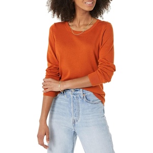 Amazon Essentials Women’s Long-Sleeve Lightweight Crewneck Sweater, Flattering (Available in Plus Size)(Rust)