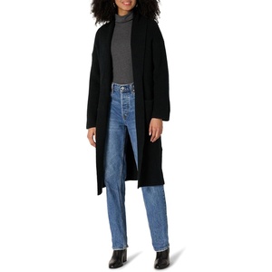 Amazon Essentials Women’s Oversized-Fit Cotton Blend Heavyweight Texture Stitch Long Cardigan Sweater with Pockets(Black)