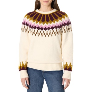 Amazon Essentials Women’s Oversized-Fit Fair Isle Crewneck Sweater, Heavyweight Cotton-Blend, Raglan Sleeves, Ribbed Trim(Cream Caramel Chevron Knit)