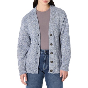 Amazon Essentials Women’s Oversized-Fit Multi-Color Heavyweight Cotton Blend Button-Up Cardigan with Deep V-Neckline(Bright Blue Marl)