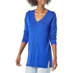 Amazon Essentials Women’s Regular Fit Lightweight V-Neck Tunic Sweater, Long Sleeve(Bright Blue)