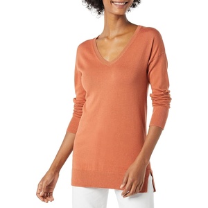 Amazon Essentials Women’s Regular Fit Lightweight V-Neck Tunic Sweater, Long Sleeve(Caramel)