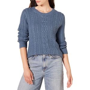 Amazon Essentials Women’s Regular Fit Soft Cotton Cable Knit Ribbed Crewneck Sweater (Available in Plus Size)(Blue Heather)