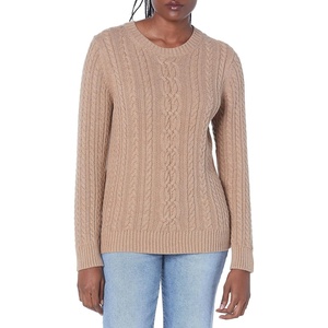 Amazon Essentials Women’s Regular Fit Soft Cotton Cable Knit Ribbed Crewneck Sweater (Available in Plus Size)(Camel Heather)