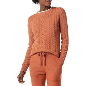 Amazon Essentials Women’s Regular Fit Soft Cotton Cable Knit Ribbed Crewneck Sweater (Available in Plus Size)(Caramel)