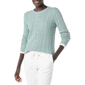 Amazon Essentials Women’s Regular Fit Soft Cotton Cable Knit Ribbed Crewneck Sweater (Available in Plus Size)(Sage Green Heather)