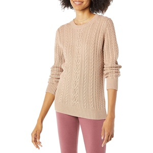 Amazon Essentials Women’s Regular Fit Soft Cotton Cable Knit Ribbed Crewneck Sweater (Available in Plus Size)(Taupe Heather)