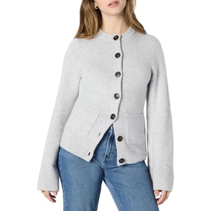 Amazon Essentials Women’s Regular-Fit Long-Sleeve Cardigan with Bell Sleeves and Shaped Waist(Light Grey Heather)