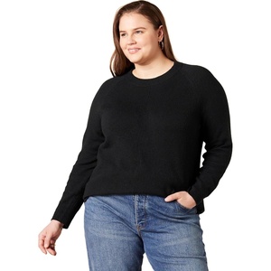 Amazon Essentials Women’s Regular-Fit Soft Touch Crewneck Long-Sleeve Sweater(Black)