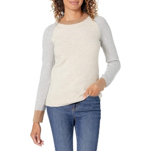 Amazon Essentials Women’s Regular-Fit Soft Touch Crewneck Long-Sleeve Sweater(Grey Oatmeal Heather Color Block)