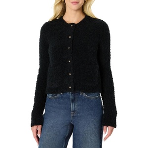 Amazon Essentials Women’s Regular-Fit Trendy Wool Blend Boucle Button-Down Jacket(Black)