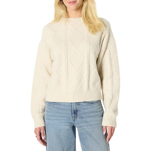 Amazon Essentials Women’s Relaxed-Fit Cable Crewneck Sweater(Oatmeal Heather)