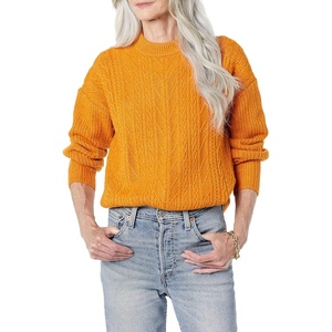 Amazon Essentials Women’s Relaxed-Fit Cable Knit Sweater, Soft-Touch Modern Crewneck (Plus(Dark Orange)