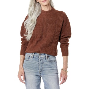 Amazon Essentials Women’s Relaxed-Fit Cable Knit Sweater, Soft-Touch Modern Crewneck (Plus(Dark Toffee Brown)