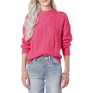 Amazon Essentials Women’s Relaxed-Fit Cable Knit Sweater, Soft-Touch Modern Crewneck (Plus(Hot Pink)