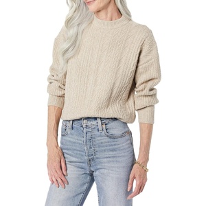 Amazon Essentials Women’s Relaxed-Fit Cable Knit Sweater, Soft-Touch Modern Crewneck (Plus(Tan Heather)