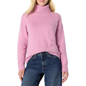 Amazon Essentials Women’s Relaxed-Fit Cotton Blend Turtleneck Pullover Sweater with Dropped Shoulders, Rib Trim(Mauve)