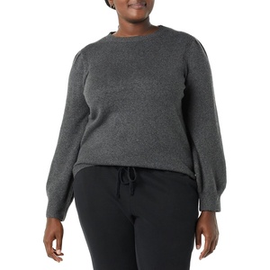 Amazon Essentials Women’s Relaxed-Fit Soft Touch Long Sleeve Pleated Shoulder Crewneck Sweater(Charcoal Heather)
