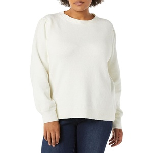 Amazon Essentials Women’s Relaxed-Fit Soft Touch Long Sleeve Pleated Shoulder Crewneck Sweater(Ivory)