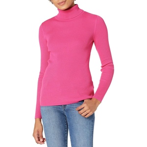 Amazon Essentials Women’s Slim-Fit Lightweight Long-Sleeve Ribbed Turtleneck Sweater(Bright Pink)