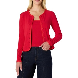 Amazon Essentials Women’s Slim-Fit Ribbed Cardigan & Cami Set with Removable Straps(Red)