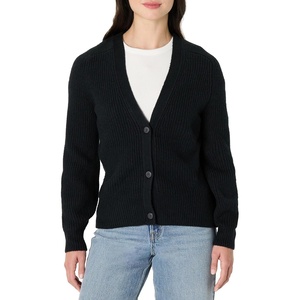 Amazon Essentials Women’s Soft Touch Ribbed V Neck Blouson Cardigan Sweater(Black)