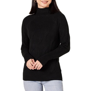 Amazon Essentials Women’s Winter Long-Sleeve Sweater, Soft Touch Funnel Neck Cable Knit(Black)
