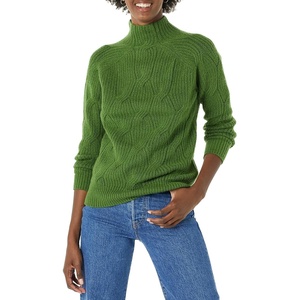 Amazon Essentials Women’s Winter Long-Sleeve Sweater, Soft Touch Funnel Neck Cable Knit(Green)