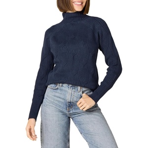 Amazon Essentials Women’s Winter Long-Sleeve Sweater, Soft Touch Funnel Neck Cable Knit(Navy)