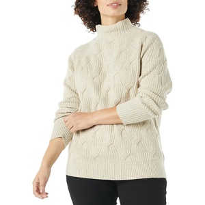 Amazon Essentials Women’s Winter Long-Sleeve Sweater, Soft Touch Funnel Neck Cable Knit(Warm Beige Heather)