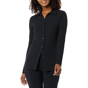 Amazon Essentials womens Wide Rib Long Sleeve Button-up Collared Cardigan (Pants Sold Separately)(Black)
