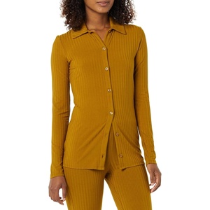 Amazon Essentials womens Wide Rib Long Sleeve Button-up Collared Cardigan (Pants Sold Separately)(Brown)