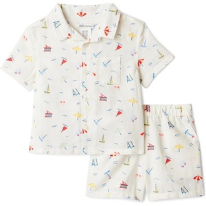 Amazon Essentials x Sofia Grainge Toddlers and Baby Boys’ Cotton Linen Short Sleeve Shirt & Shorts Play Set(Ivory Beach)