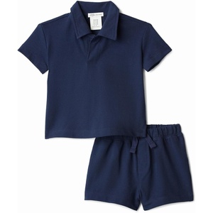 Amazon Essentials x Sofia Grainge Toddlers and Baby Boys’ Cotton Pique Short Sleeve Shirt & Shorts Play Set(Navy)