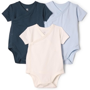 Amazon Essentials x Sofia Grainge Unisex Babies’ Side Snap Short Sleeve Bodysuit, Pack of 3(Dark Navy/Ivory/Light Blue)
