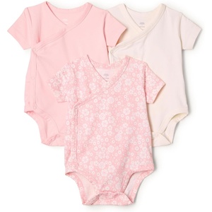 Amazon Essentials x Sofia Grainge Unisex Babies’ Side Snap Short Sleeve Bodysuit, Pack of 3(Delicate Floral/Pink/Ivory)