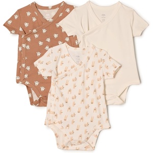 Amazon Essentials x Sofia Grainge Unisex Babies’ Side Snap Short Sleeve Bodysuit, Pack of 3(Ivory/Lamb Faces/Rabbits)