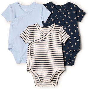 Amazon Essentials x Sofia Grainge Unisex Babies’ Side Snap Short Sleeve Bodysuit, Pack of 3(Light Blue/Bunnies/Stripe)