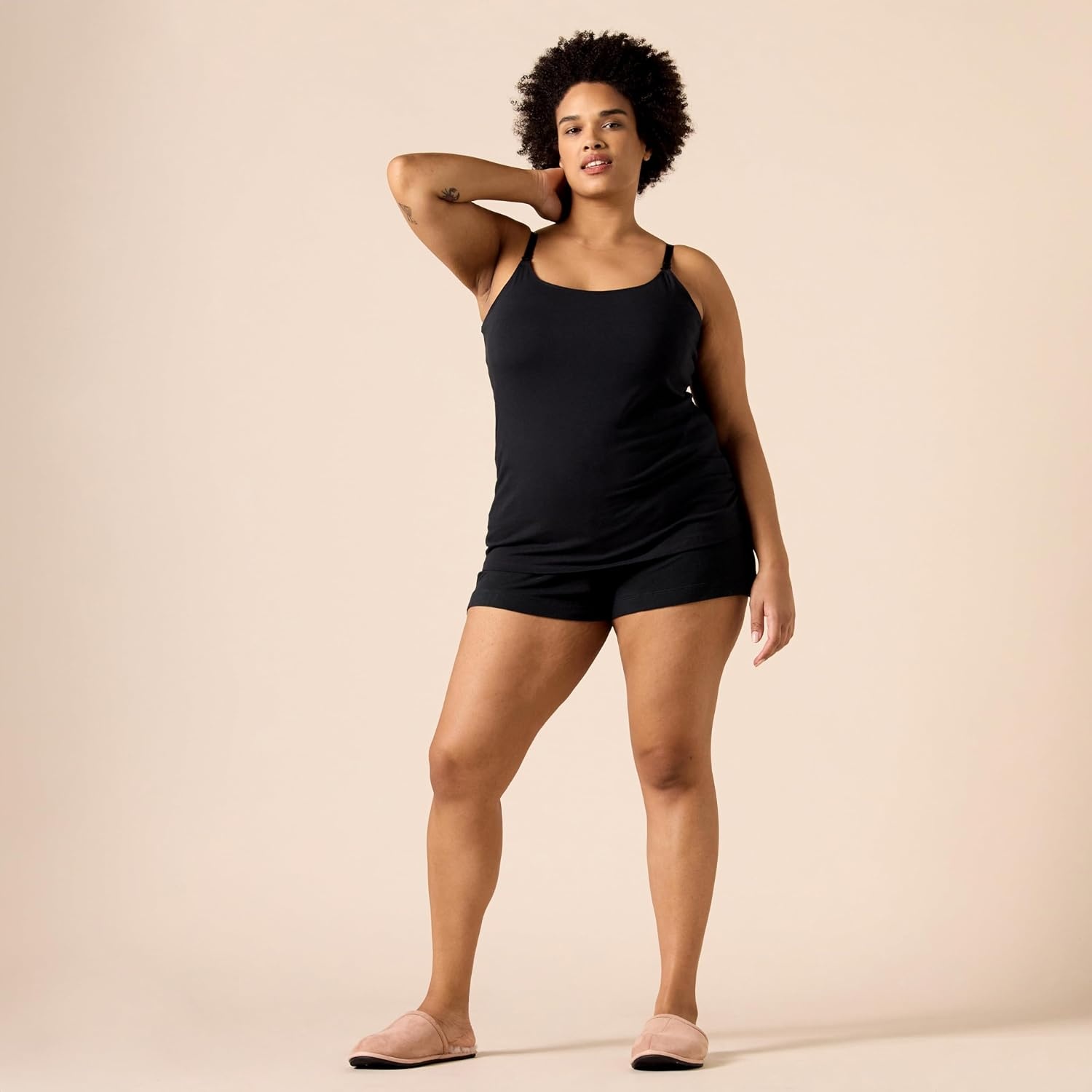 image:imageAmazon Essentials Womens Maternity Nursing Tops Pregnancy Clothes with Adjustable Straps and Builtin Shelf Bra Pack of 22pack BlackStripe