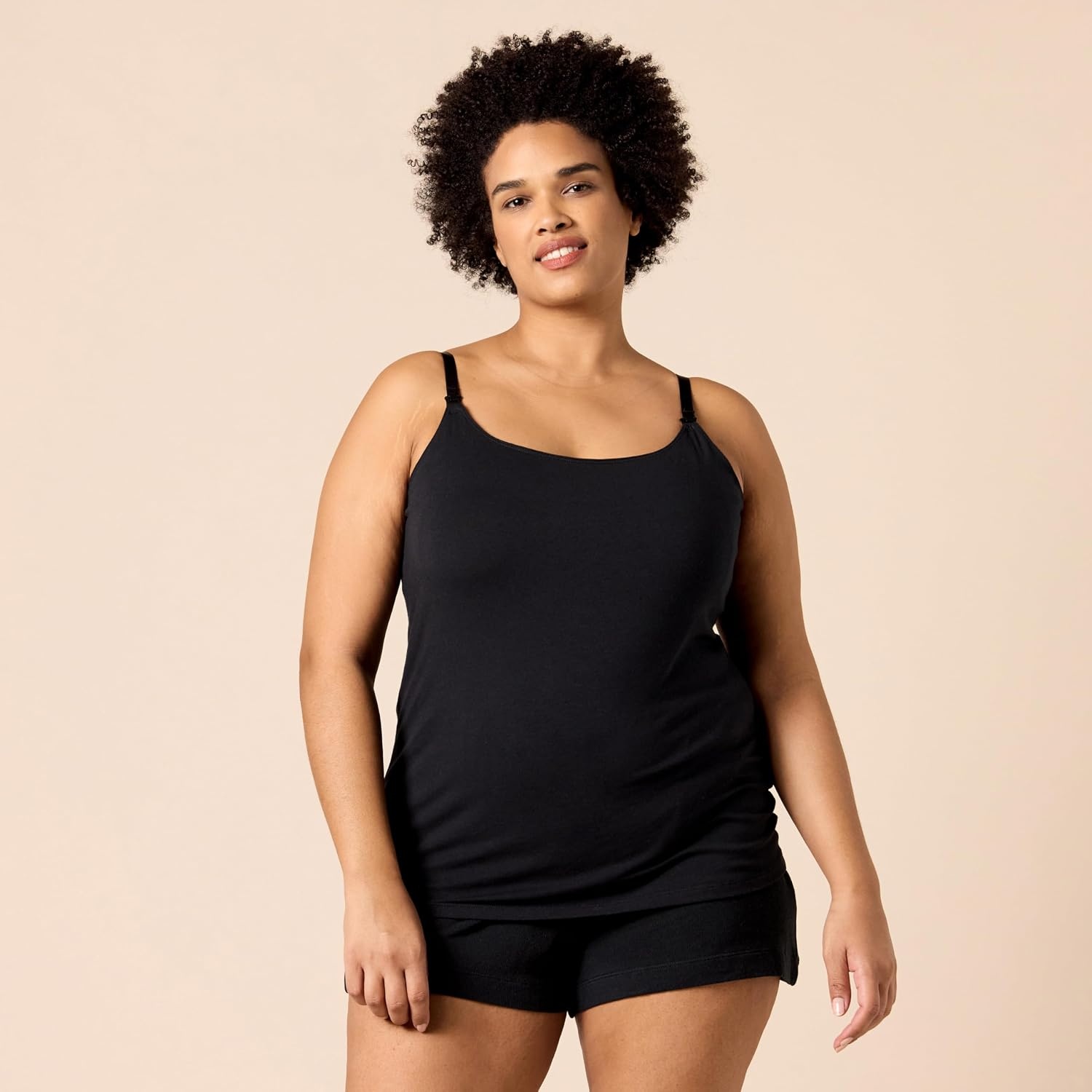 image:imageAmazon Essentials Womens Maternity Nursing Tops Pregnancy Clothes with Adjustable Straps and Builtin Shelf Bra Pack of 22pack BlackStripe