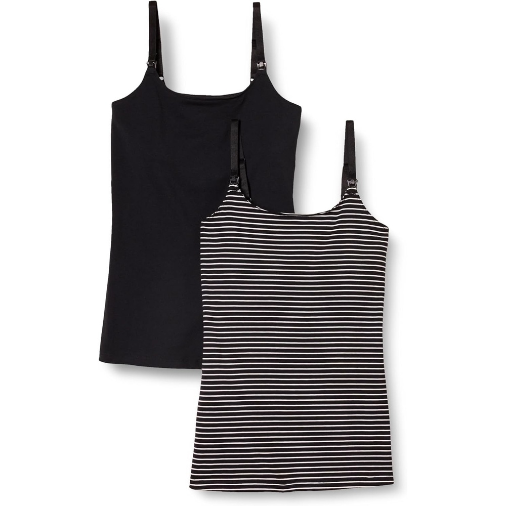 image:imageAmazon Essentials Womens Maternity Nursing Tops Pregnancy Clothes with Adjustable Straps and Builtin Shelf Bra Pack of 22pack BlackStripe