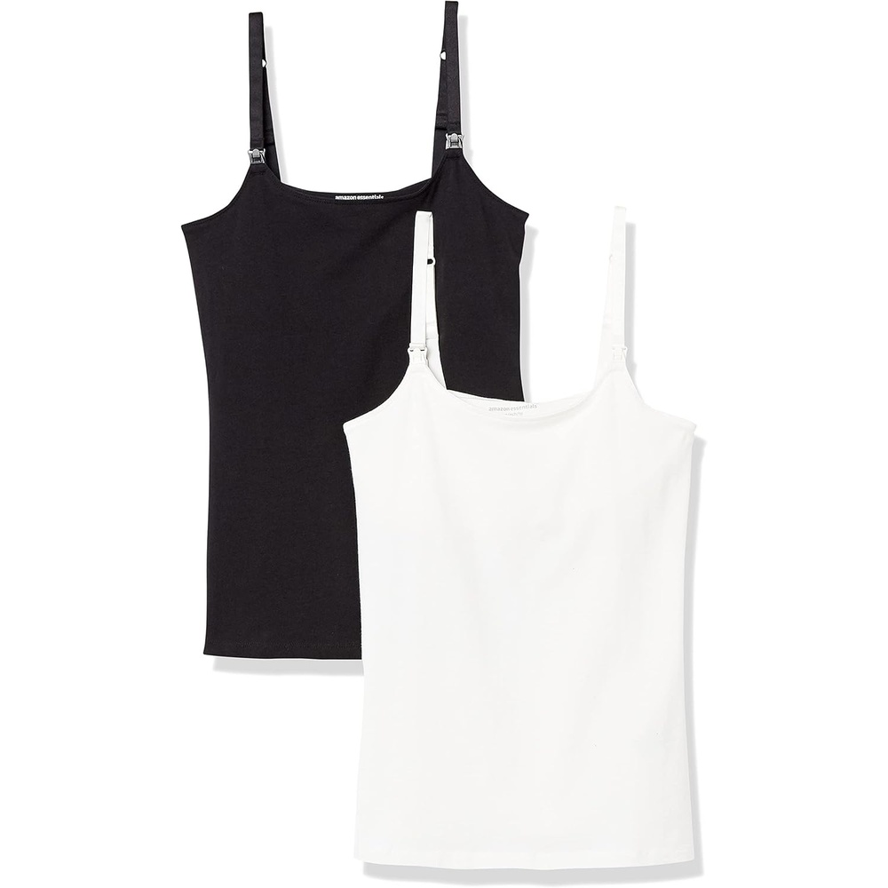 image:imageAmazon Essentials Womens Maternity Nursing Tops Pregnancy Clothes with Adjustable Straps and Builtin Shelf Bra Pack of 22pack BlackWhite