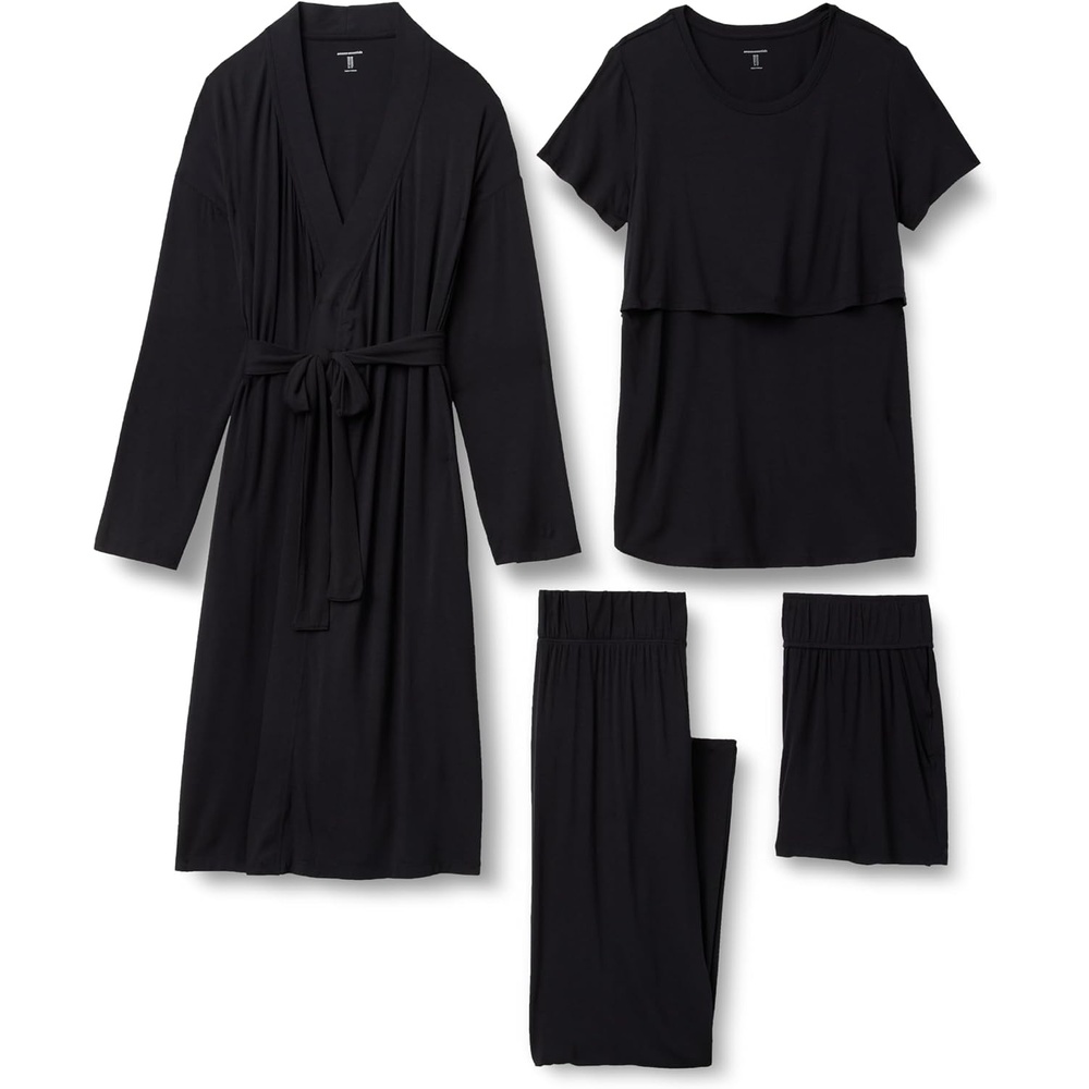 image:imageAmazon Essentials Womens Soft Modal Nursing Maternity Sleepwear Pajama Bundle 4 PieceBlack