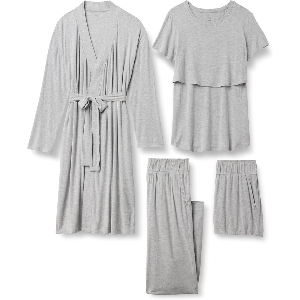image:imageAmazon Essentials Womens Soft Modal Nursing Maternity Sleepwear Pajama Bundle 4 PieceMedium Grey Heather